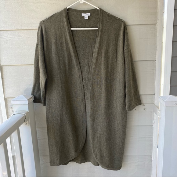 J. Jill Sweaters - PURE J. JILL Olive Green Open Front 3/4 Sleeve Cardigan